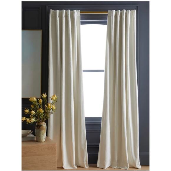 Quince Luxury Cotton Velvet Darkening Curtain 48X96 White New #40 - Picture 1 of 3